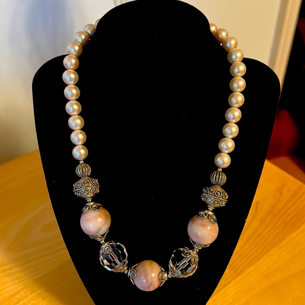 Hand Made Silver Crystal and Stone Necklace